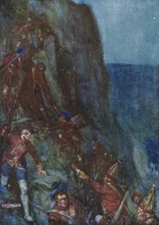 Scivolando e inciampando, gli uomini continuarono